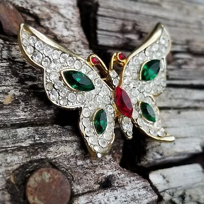 Gold Tone Rhinestone Butterfly Brooch