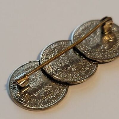 Vintage Silver Tone Coin Brooch