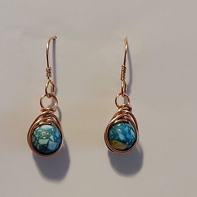Handmade Copper Wire Wrapped Bead Dangle Earrings
