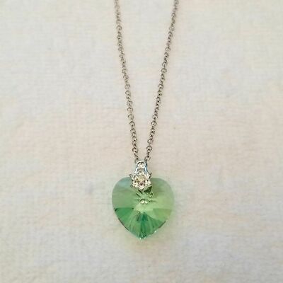 Green Heart Pendant Necklace – Crystal & Rhinestone Accent