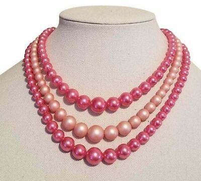 Vintage Pink 3 Strand Choker Necklace