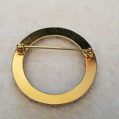 Vintage Round Wreath Rhinestone Black & Clear Brooch