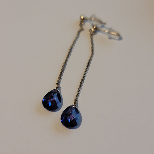 Silver And Purple Dangle Earrings