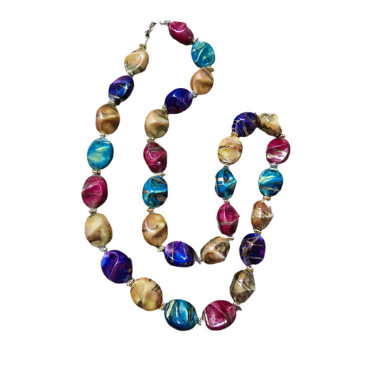 Vintage Multi-Color Beaded Necklace – Faceted Swirled Statement Jewelry