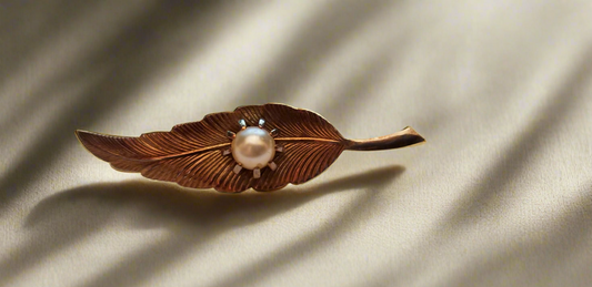 Vintage Gold Tone Faux Pearl Leaf Brooch