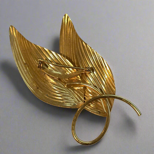 Vintage Gold-Tone Leaf Brooch – Double Leaf Design back