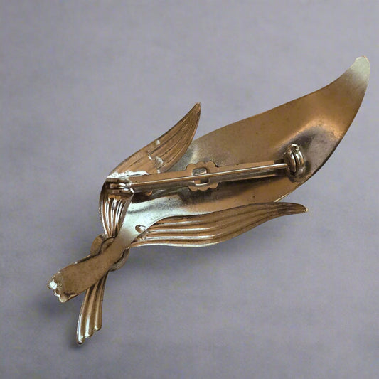 Vintage Silver-Tone Leaf Brooch with Faux Pearl Accent