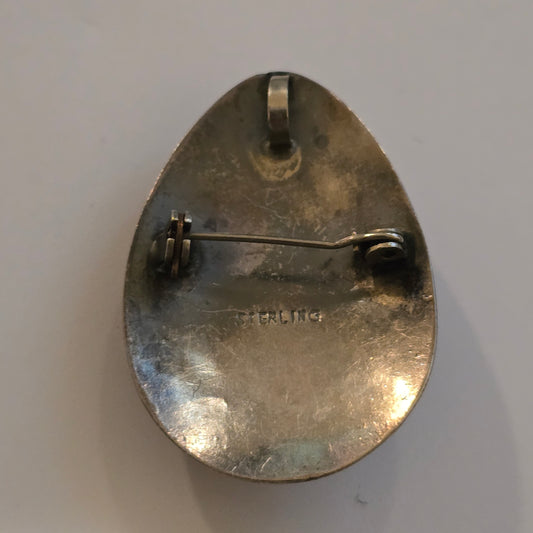 Vintage Sterling Dichroic Glass Brooch back