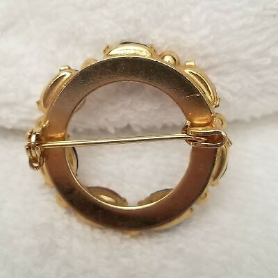 Vintage Gold Tone Scarab Wreath Brooch