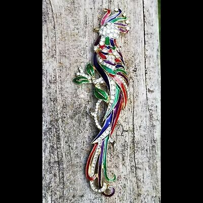 Gold Tone Enamel Rhinestone Bird Brooch