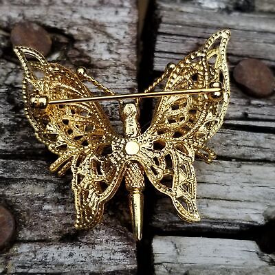 Vintage Monet Filigree Open Work Butterfly Brooch
