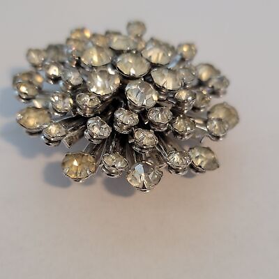 Vintage Silver Tone Rhinestone Brooch Pin