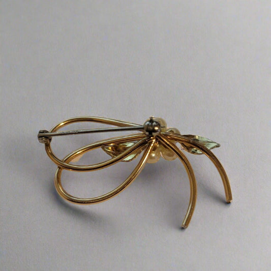 Vintage Krementz Bow Brooch – Gold Filled with Cultured Pearls