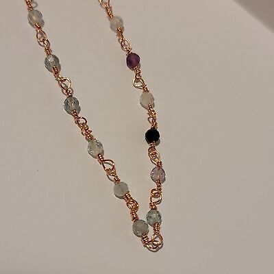 Handmade Copper Wire Wrapped Dainty Fluorite Chain Bracelet