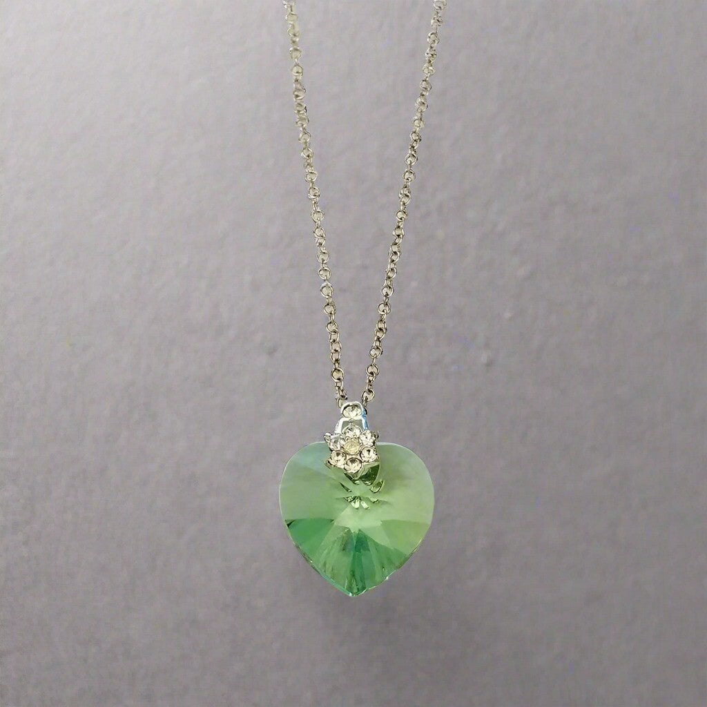 Green Heart Pendant Necklace – Crystal & Rhinestone Accent