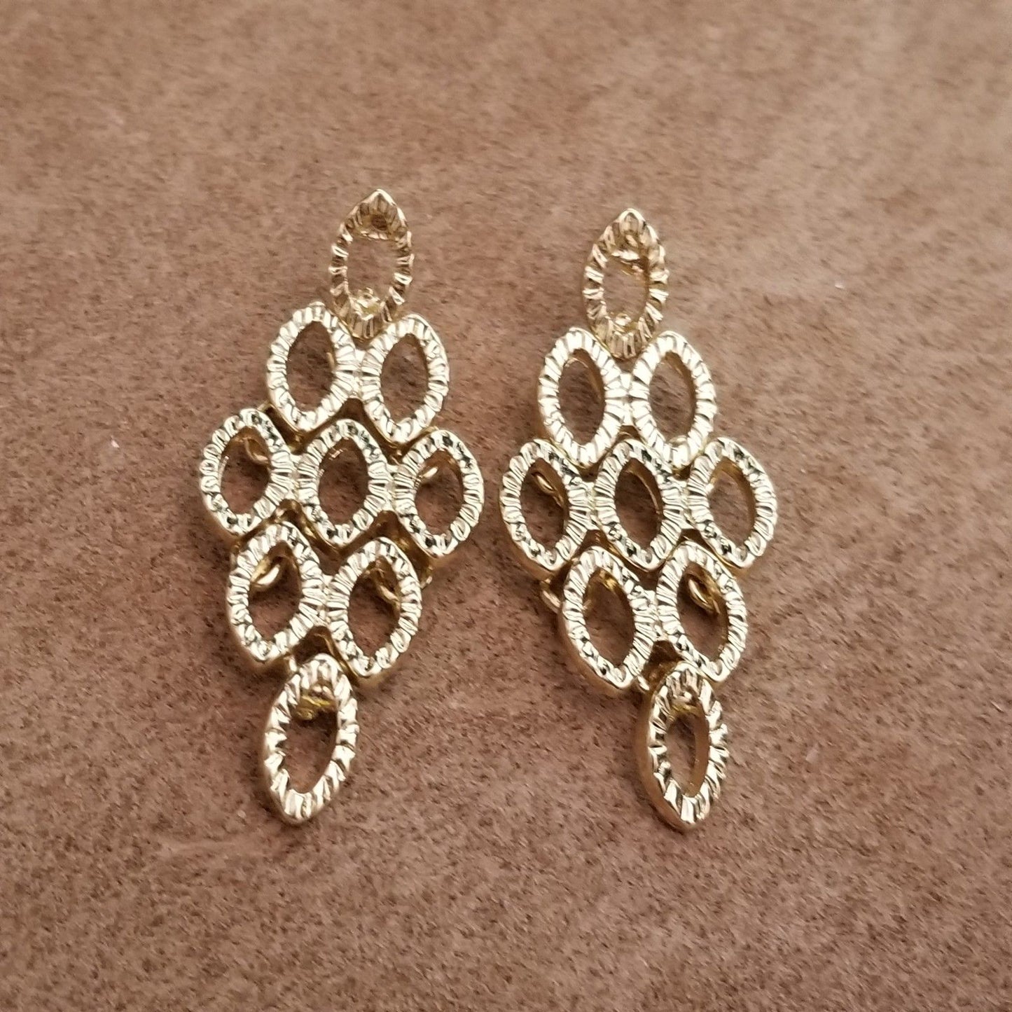 Vintage Gold Tone Statement Earrings – Openwork Geometric Dangle Design