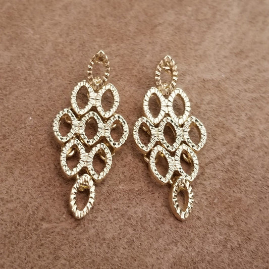 Vintage Gold Tone Statement Earrings – Openwork Geometric Dangle Design
