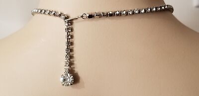 Vintage Silver Tone Prom/Formal Rhinestone Choker Necklace