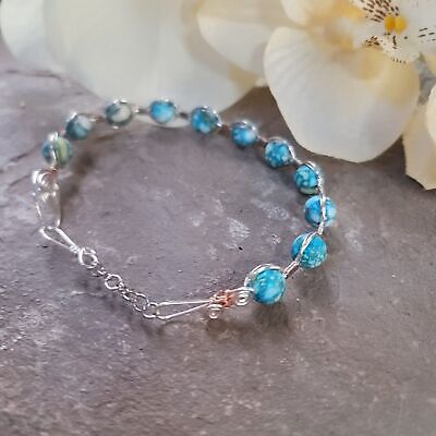 Handmade Silver Tone Wire Wrapped Cuff Bead Bracelet