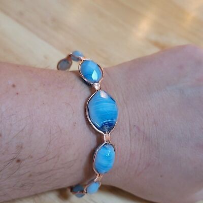 Handmade Baby Blue Glass Bead Copper Wire Bracelet (Upcycled Beads)