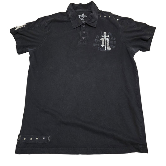 Nostic Studded Cross Polo Shirt Black Gothic Graphic Tee Size XL Made in USA