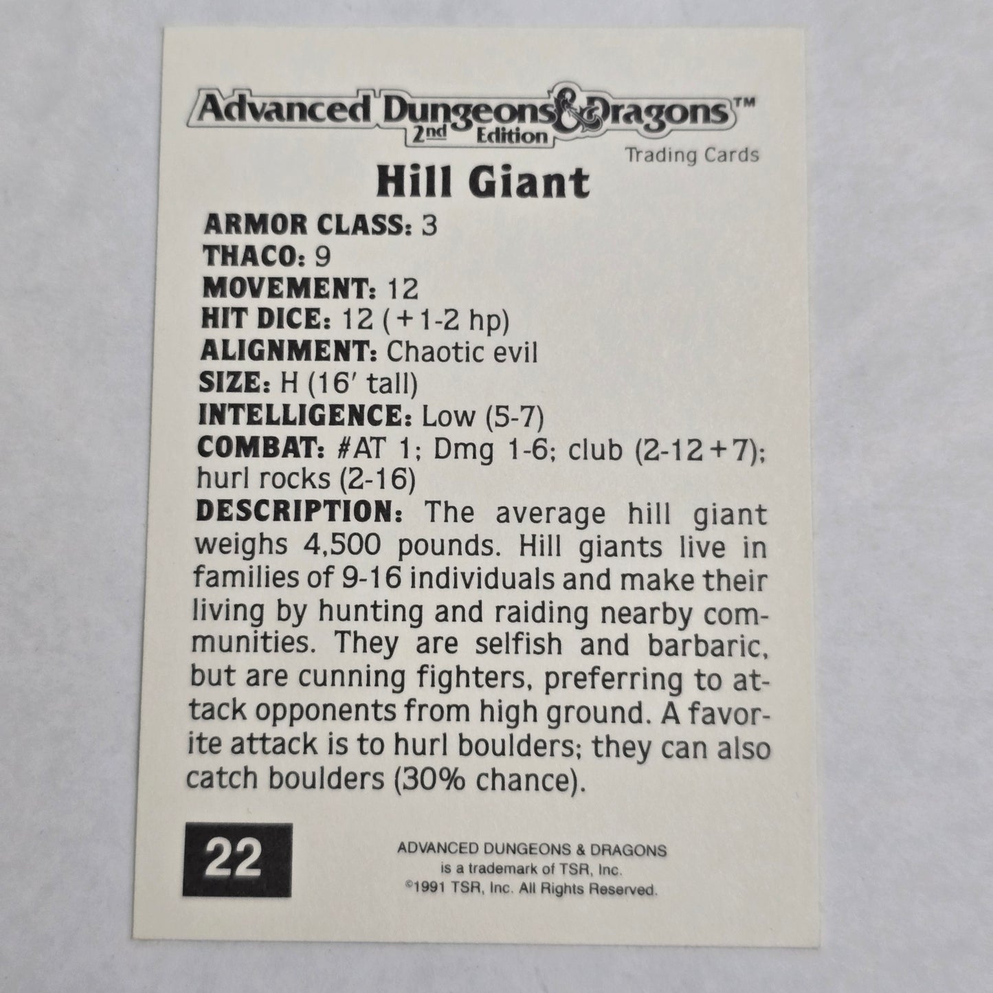 Hill Giant – Green Icon Variant – AD&D 2nd Edition Trading Card (#22, 1991 TSR)