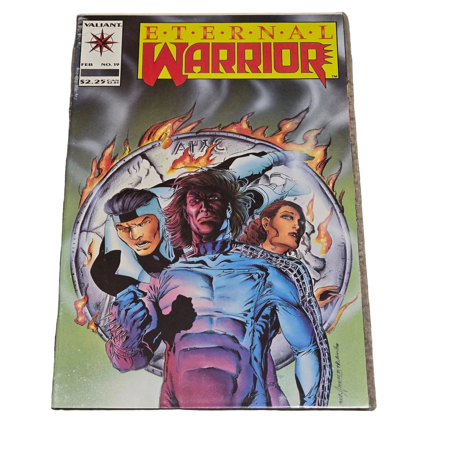 Comic book cover of 'Eternal Warrior' on a textured surface