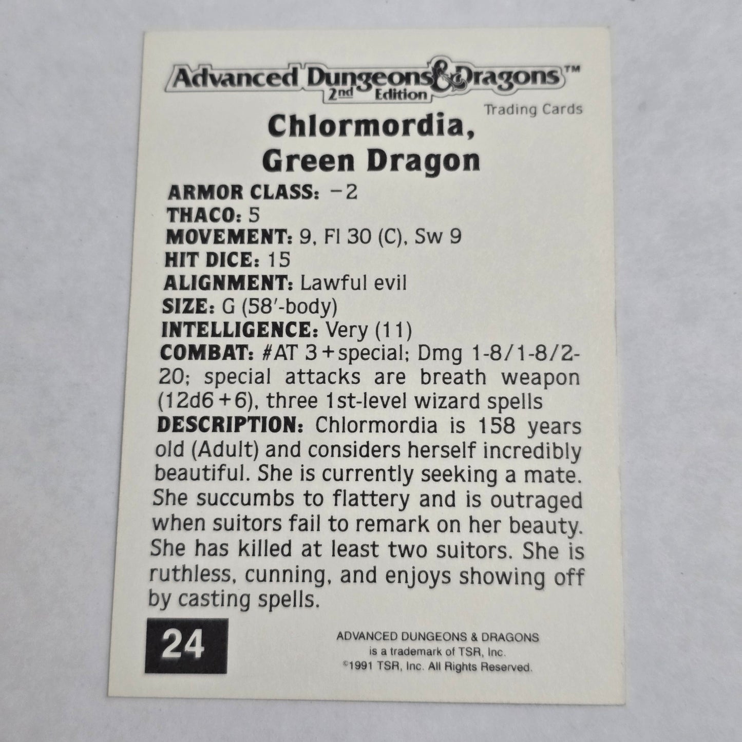 AD&D 2E Trading Card — Chlormordia, Green Dragon (#24) — Gold Border (1992)