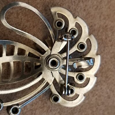 Vintage Silver Tone Rhinestone Brooch Pendant