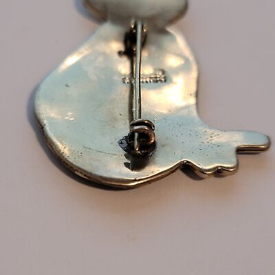 Vintage Abalone Mexico Silver Tone Cat Brooch