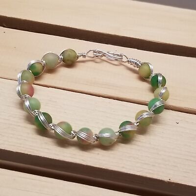 Handmade Sherbet Lime Bead Silver Tone Wire Wrapped Bracelet