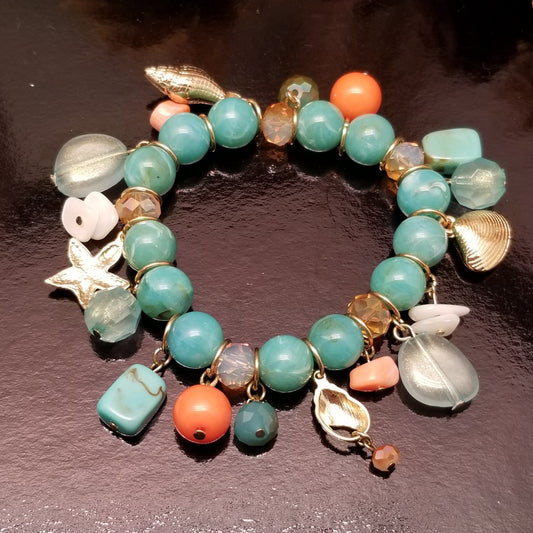 Seafoam Bead Charm Bracelet