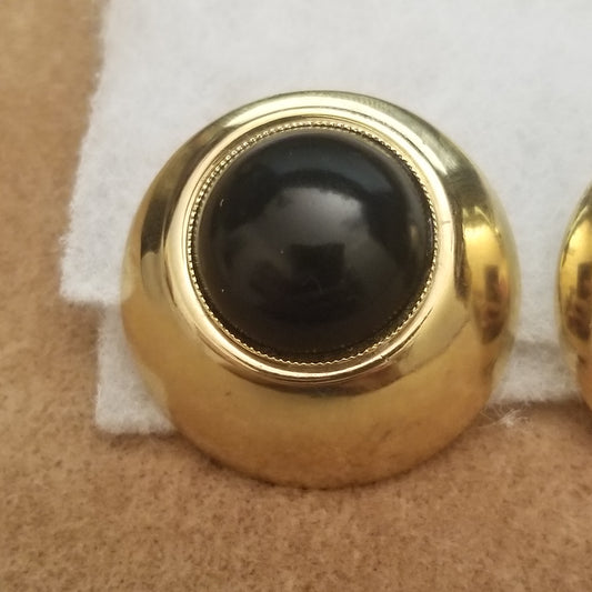 Vintage Gold & Black Clip On Button Earrings