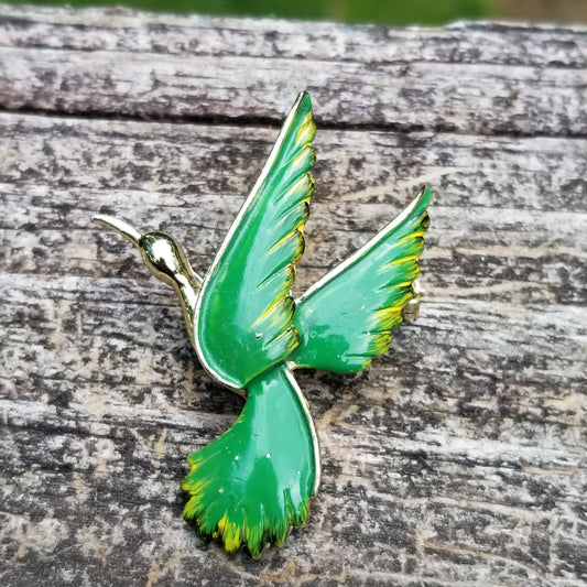 Vintage Gerry’s Green Enamel Bird Brooch – Gold Tone Pin