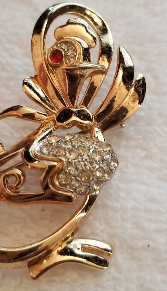 Vintage Trifari Mother Goose & Rhinestone Egg Brooch