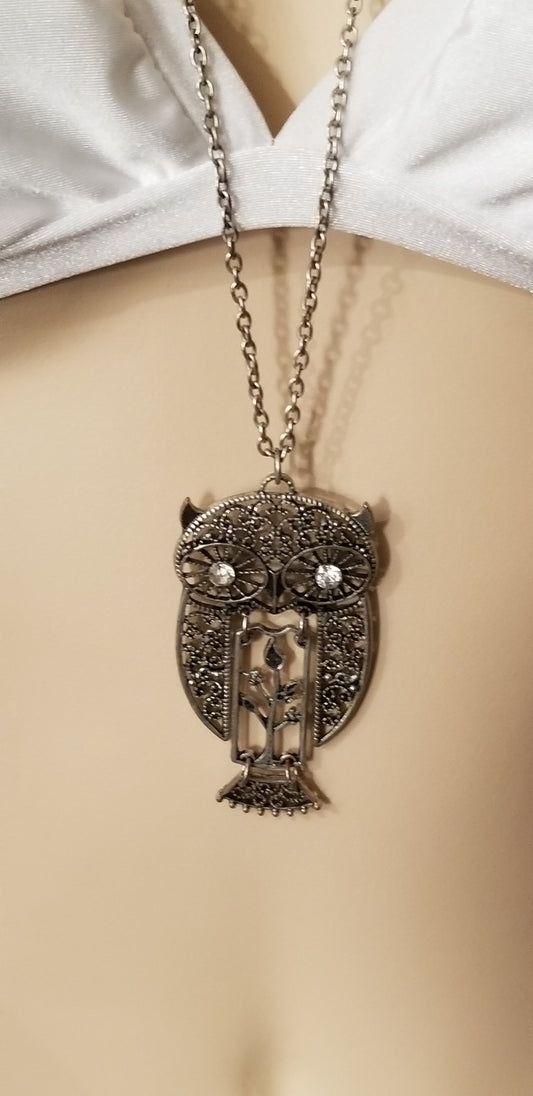 Silver Tone Owl Necklace
