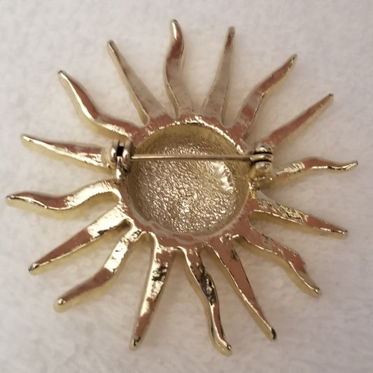 Gold Tone Sun Brooch