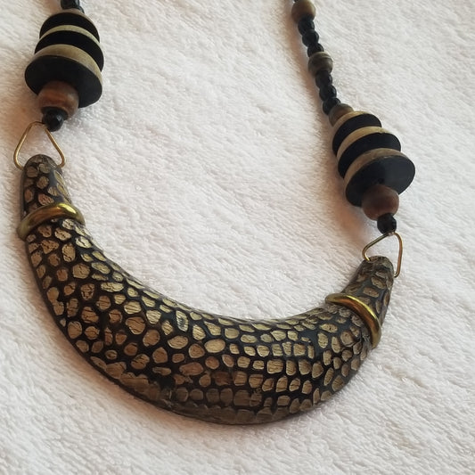 Wood Crescent Moon Necklace