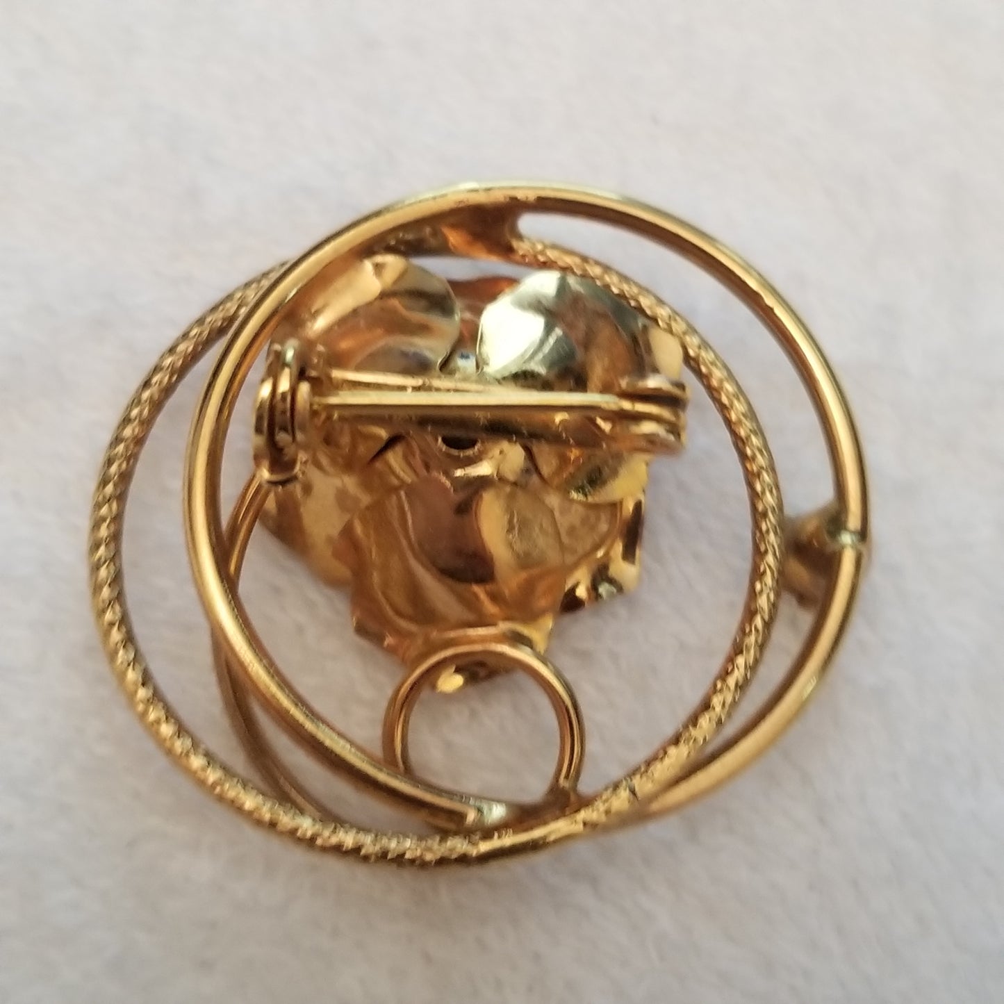 Vintage Gold Tone Rhinestone Rose Brooch