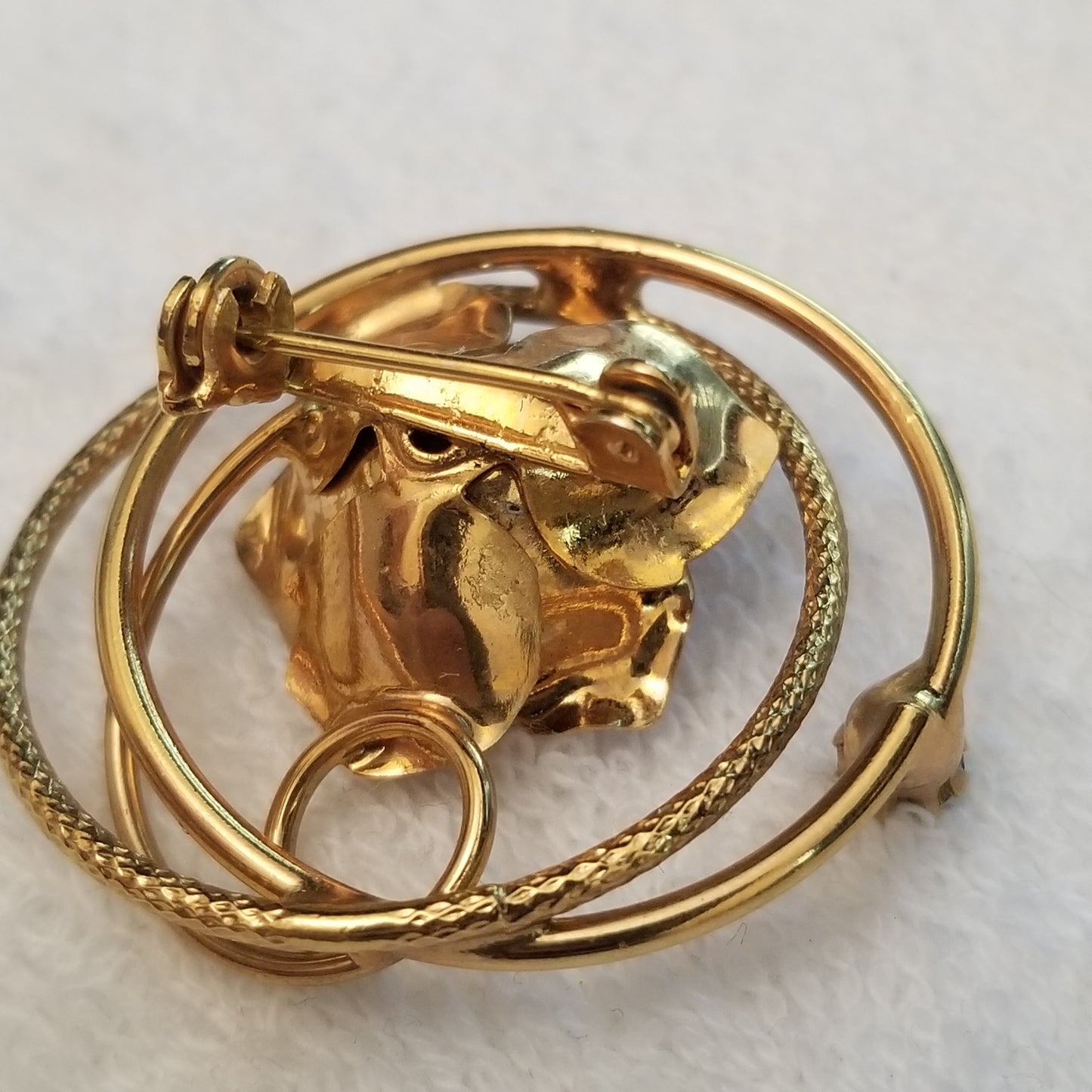 Vintage Gold Tone Rhinestone Rose Brooch