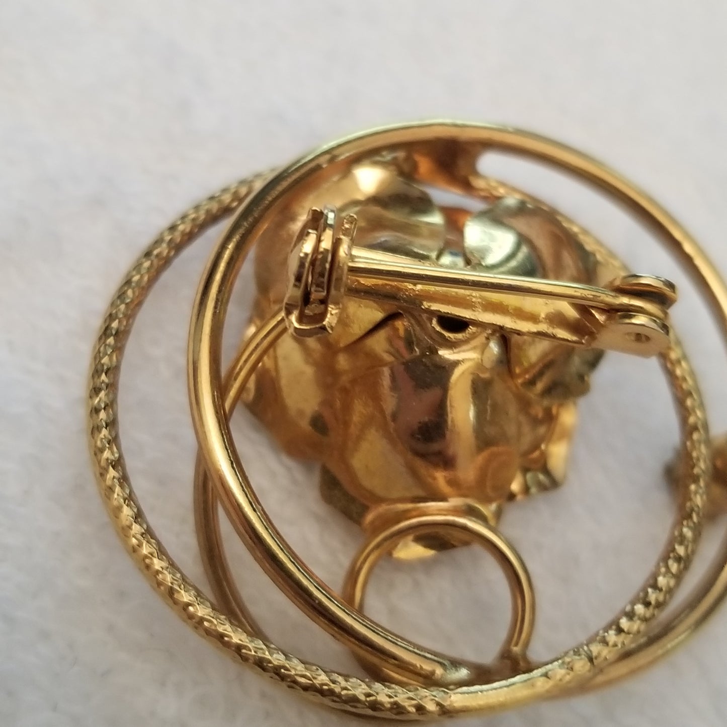 Vintage Gold Tone Rhinestone Rose Brooch
