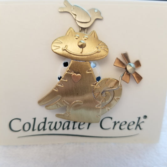 Happy Kitty with Bird Pin