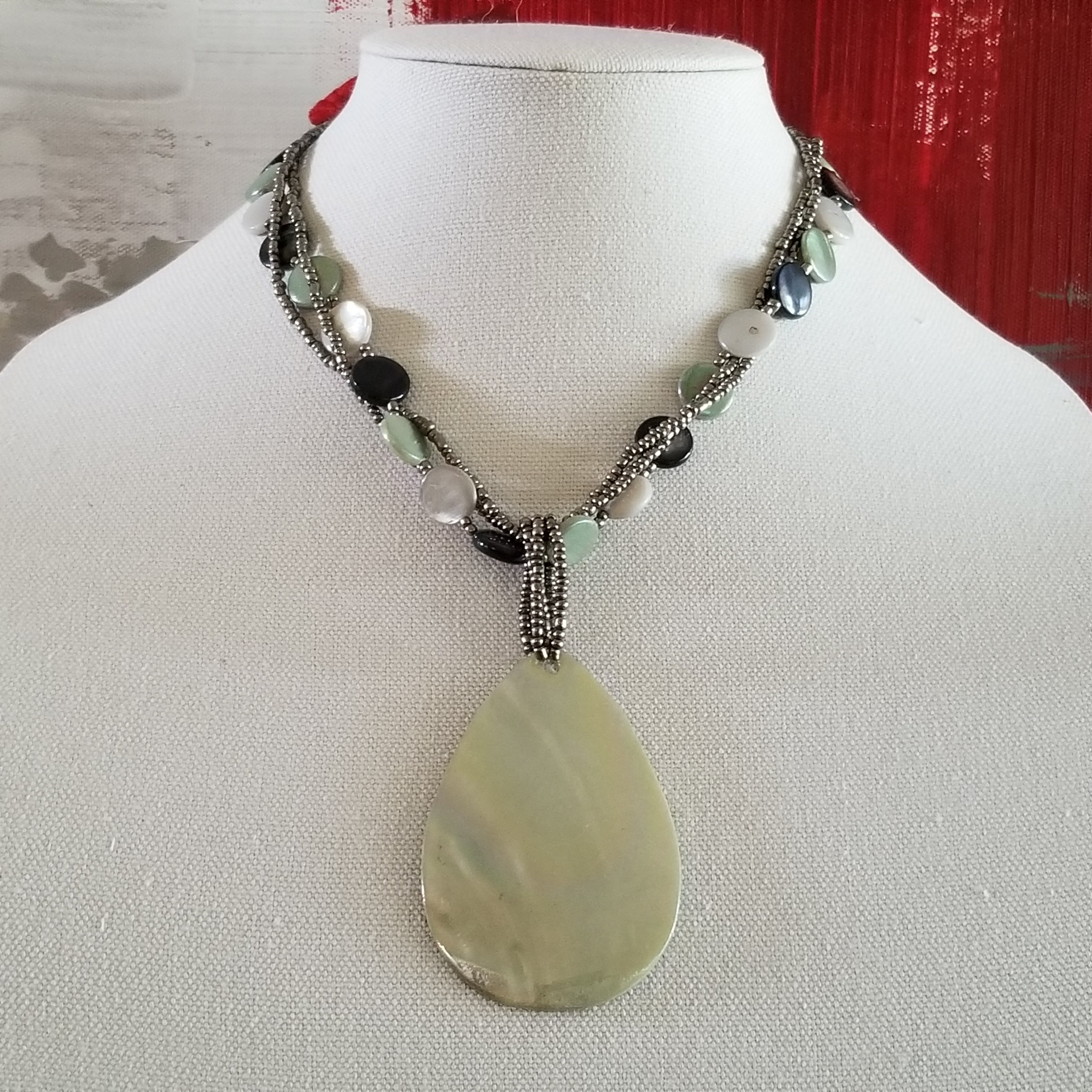 Beaded Tear-Drop Mother Of Pearl Necklace