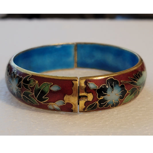 Vintage Red Cloisonné Hinge Bracelet