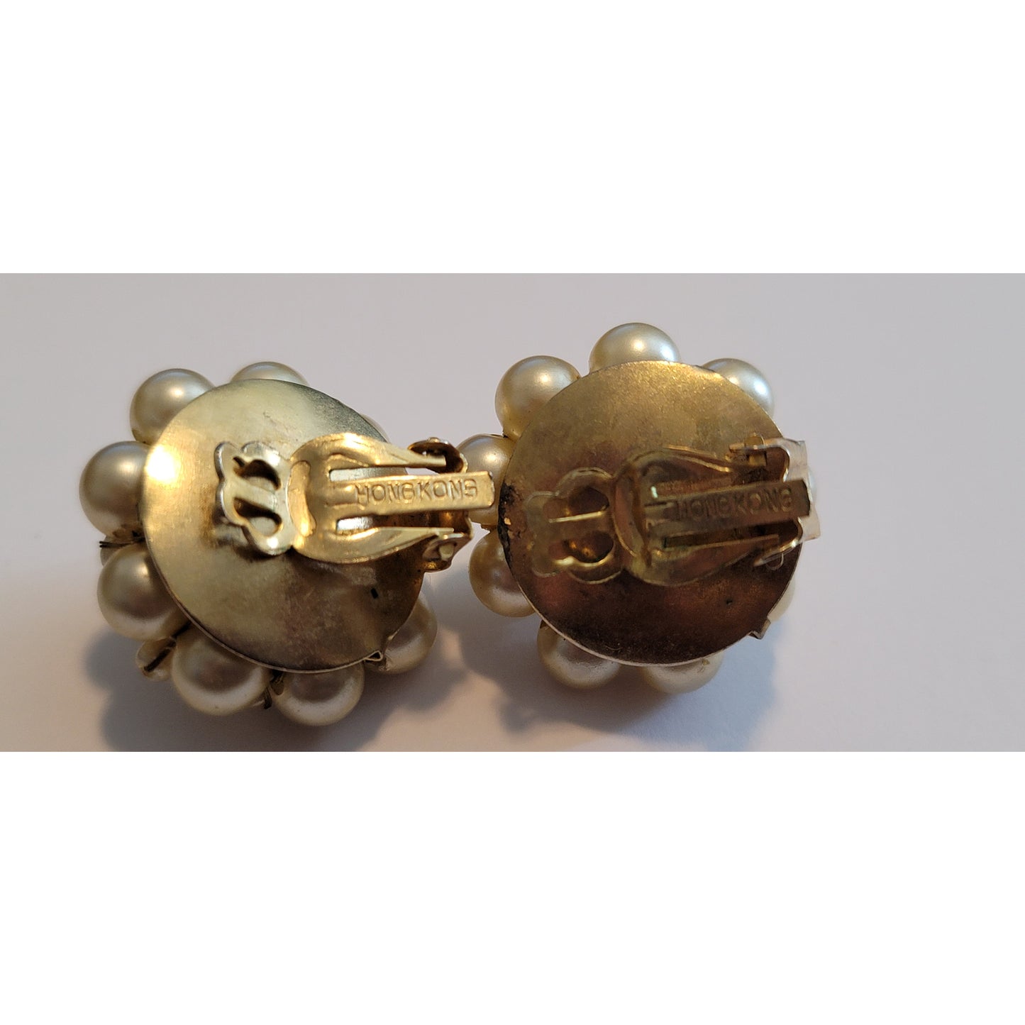 Vintage Simulated Pearl Bead Button Clip On Earrings