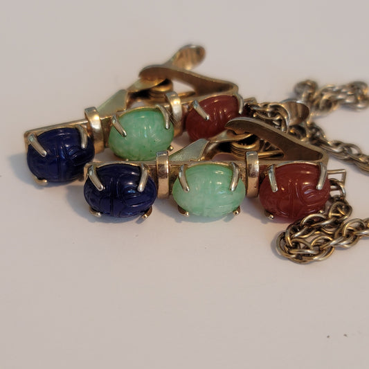 Vintage Scarab Gold Tone Sweater Guard Clips