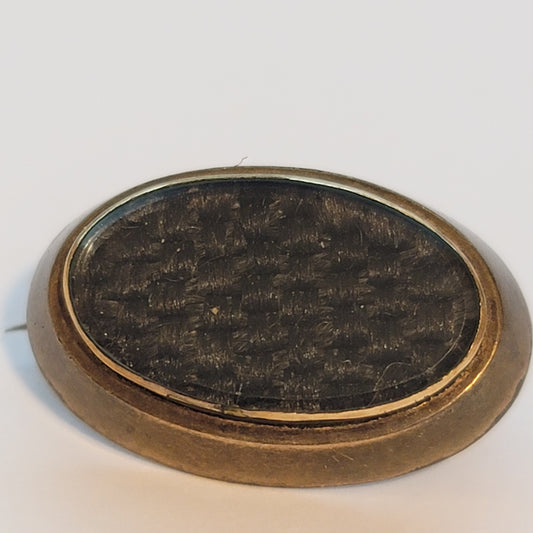 Antique Victorian Mourning Brooch – Oval Black Stone Gold Tone Pin