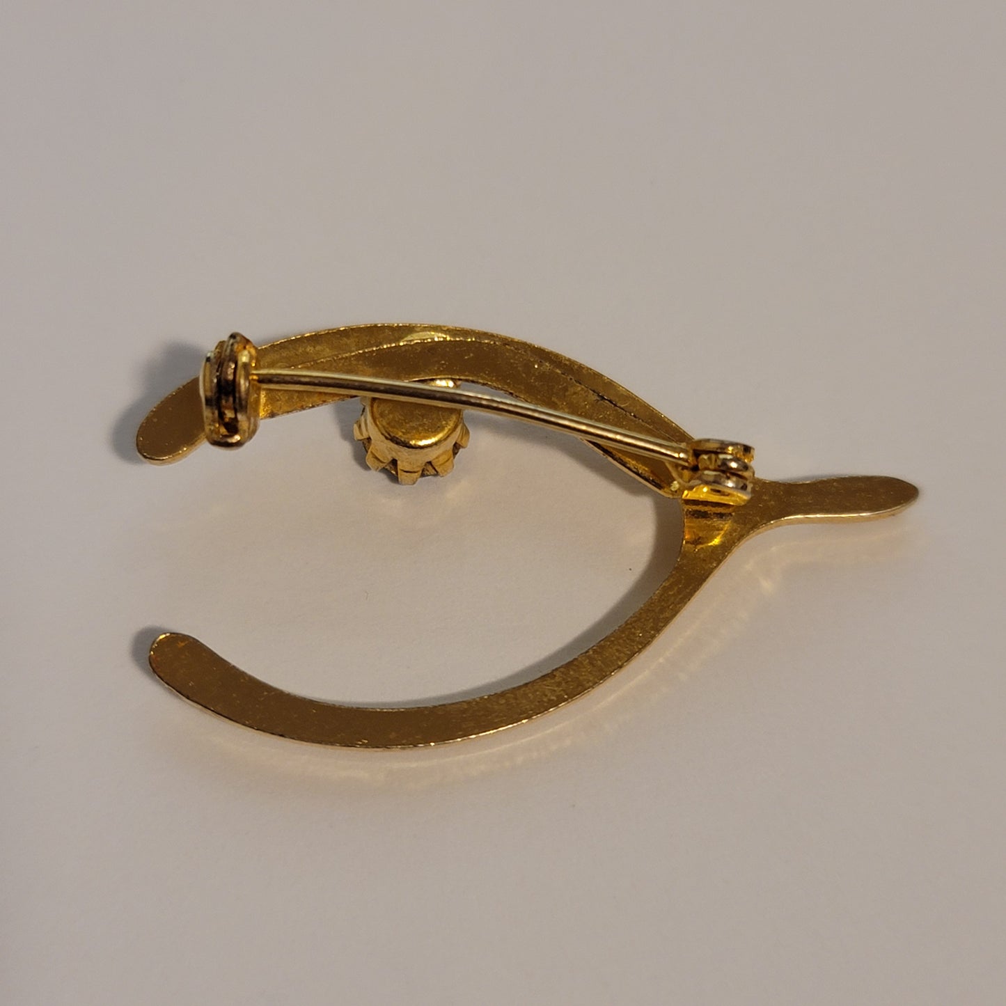 Gold Tone Rhinestone Wishbone Brooch