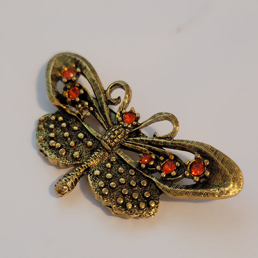 Gold Tone Rhinestone Butterfly Brooch