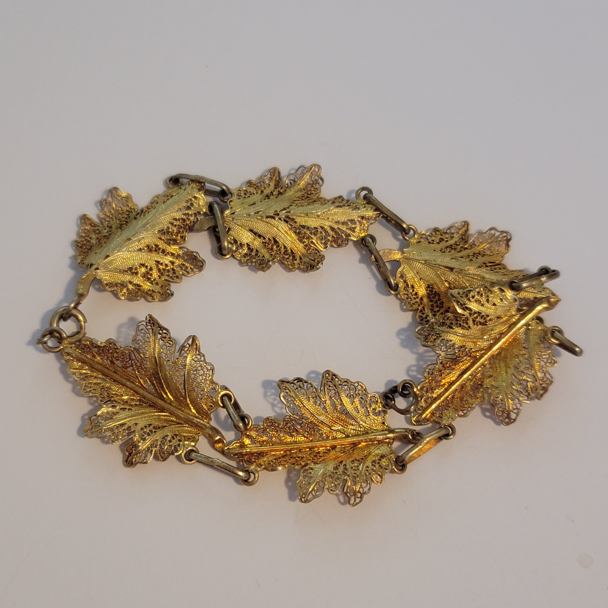 Vintage Gold Washed Vermeil Filigree Leaf Bracelet